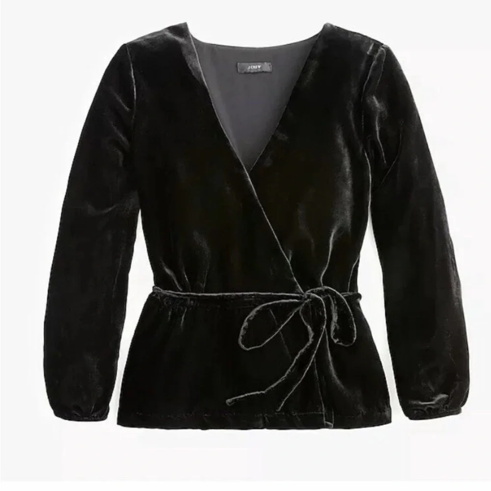 J.Crew Black Velvet Faux Wrap Tie Top Long Sleeve 6P NWT